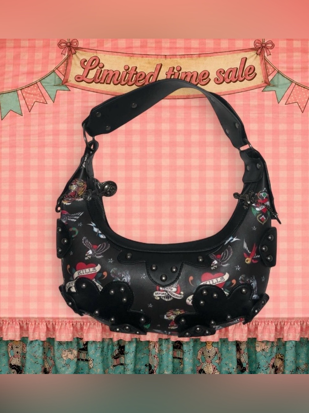 Ed Hardy Y2K tattoo revival edition crescent shoulder bag